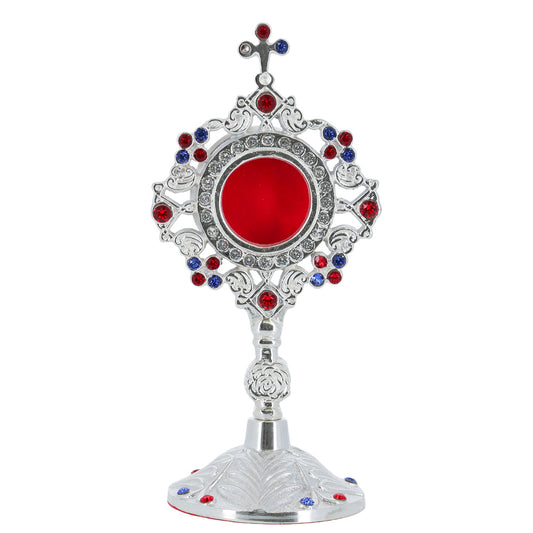 Reliquiario liturgico in ottone argentato con pietre decorative e base piena – Altezza 20 cm