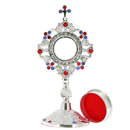 Reliquiario liturgico in ottone argentato con pietre decorative e base piena – Altezza 20 cm