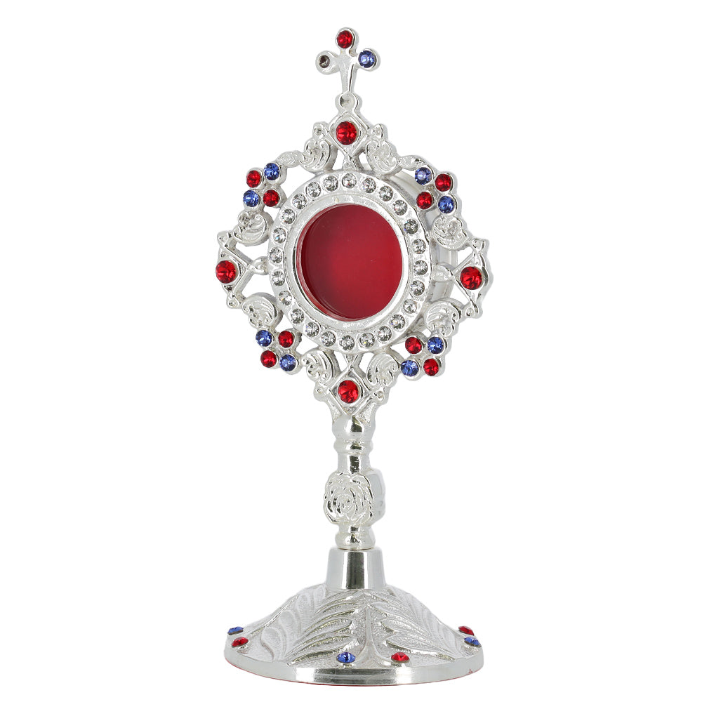 Reliquiario liturgico in ottone argentato con pietre decorative e base piena – Altezza 20 cm