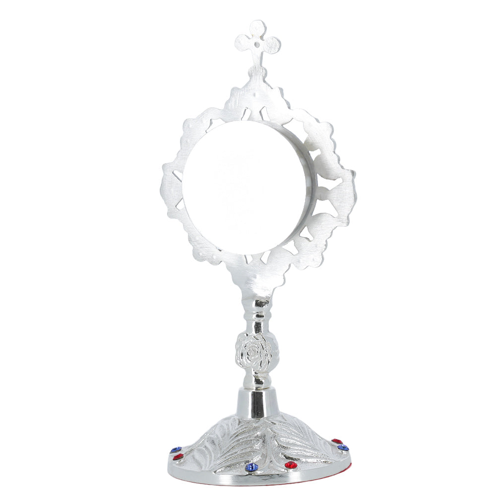 Reliquiario liturgico in ottone argentato con pietre decorative e base piena – Altezza 20 cm