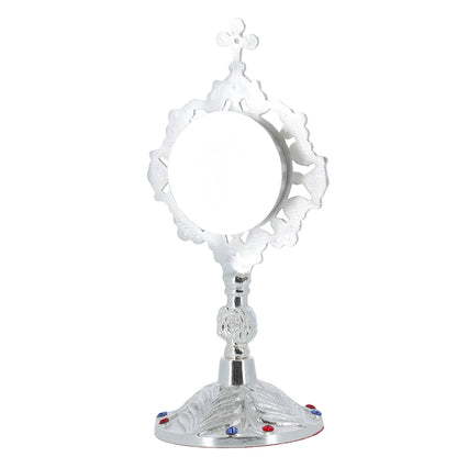Reliquiario liturgico in ottone argentato con pietre decorative e base piena – Altezza 20 cm