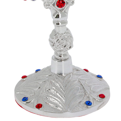 Reliquiario liturgico in ottone argentato con pietre decorative e base traforata – Altezza 23 cm