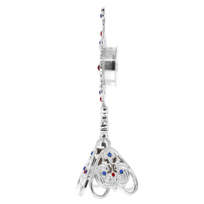 Reliquiario liturgico in ottone argentato con pietre decorative e base traforata – Altezza 23 cm