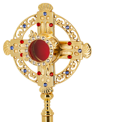 Reliquiario liturgico in ottone dorato con pietre decorative – Altezza 26 cm