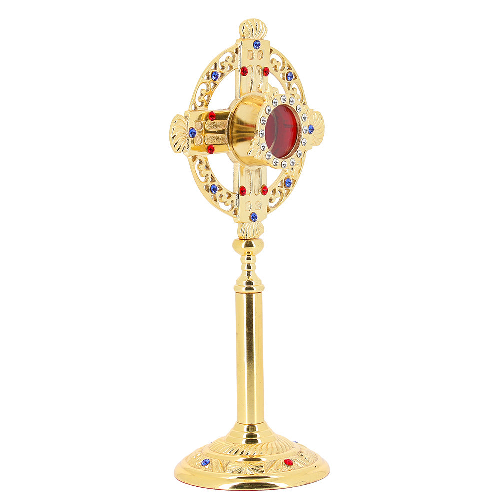 Reliquiario liturgico in ottone dorato con pietre decorative – Altezza 26 cm