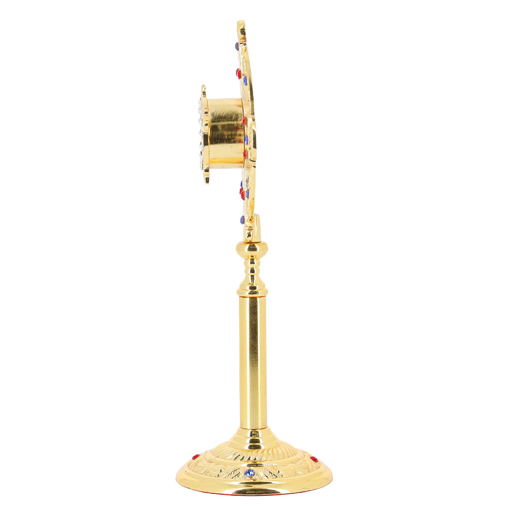 Reliquiario liturgico in ottone dorato con pietre decorative – Altezza 26 cm