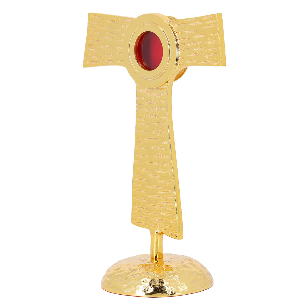 Reliquiario liturgico a Tau in ottone dorato – Altezza 22 cm