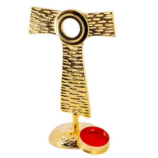 Reliquiario liturgico a Tau in ottone dorato – Altezza 22 cm