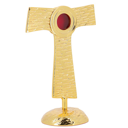 Reliquiario liturgico a Tau in ottone dorato – Altezza 22 cm