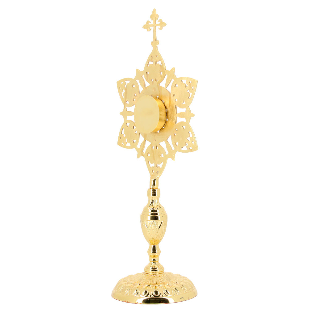 Reliquiario liturgico a raggiera in ottone dorato con pietre decorative – Altezza 39 cm