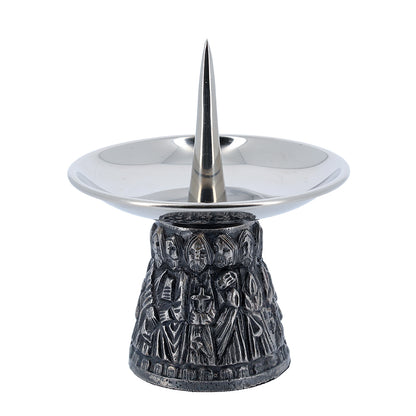 Coppia candelieri da altare coordinato in ottone nichelato con base dei 12 Apostoli - Altezza 7,5 cm