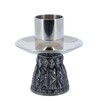 Coppia candelieri da altare coordinato in ottone nichelato con base dei 12 Apostoli - Altezza 7,5 cm