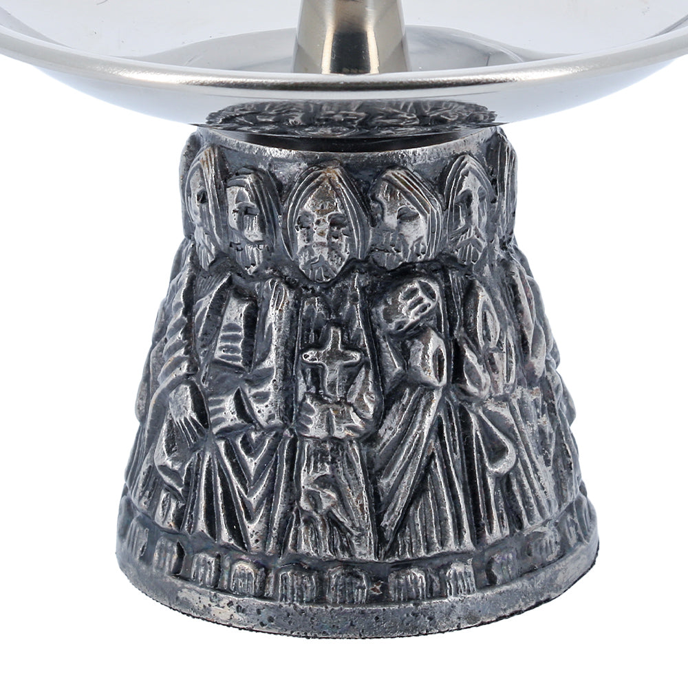 Coppia candelieri da altare coordinato in ottone nichelato con base dei 12 Apostoli - Altezza 7,5 cm