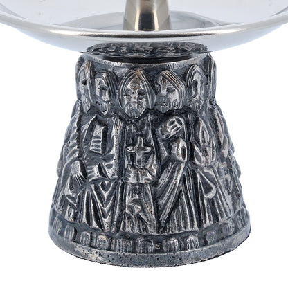 Coppia candelieri da altare coordinato in ottone nichelato con base dei 12 Apostoli - Altezza 7,5 cm