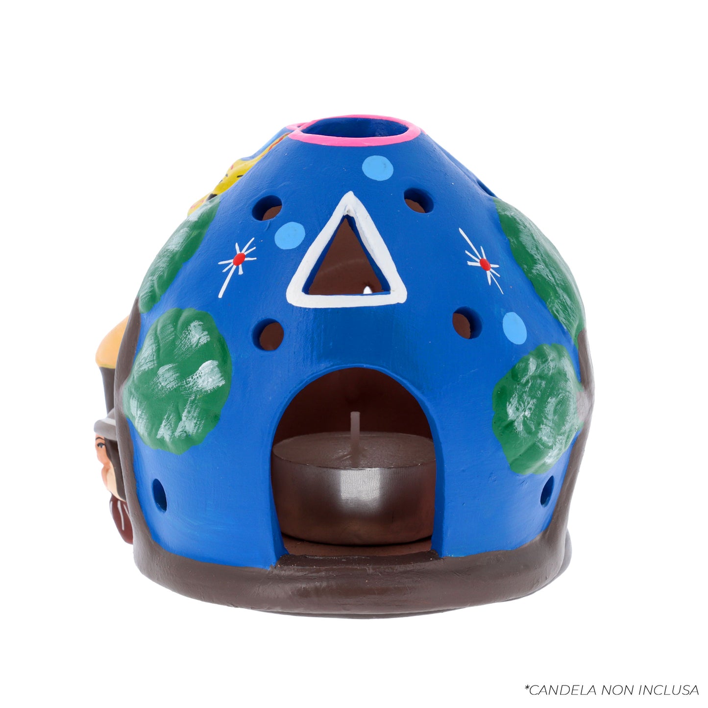 Presepe porta lumino in terracotta. Dimensioni 9x9 cm
