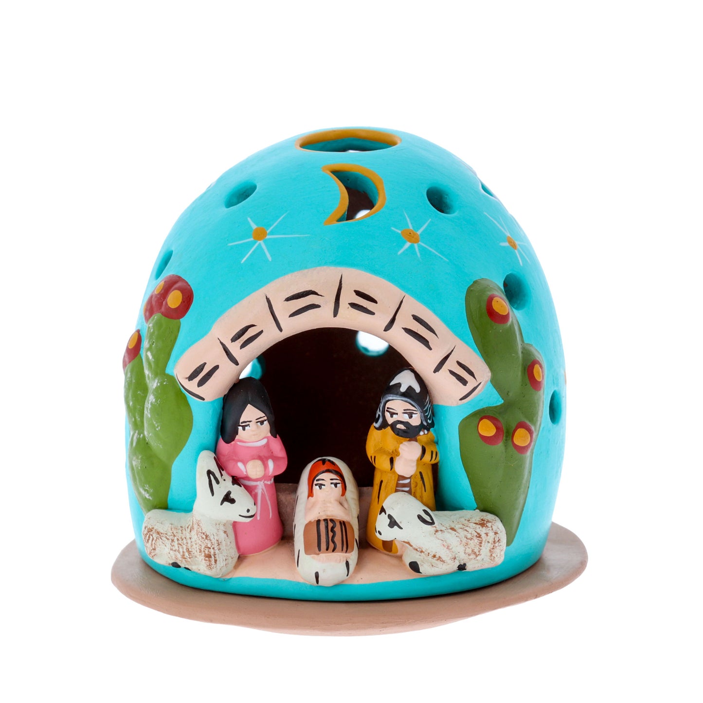 Presepe porta lumino in terracotta e piattino. Dimensioni 7,5x8 cm