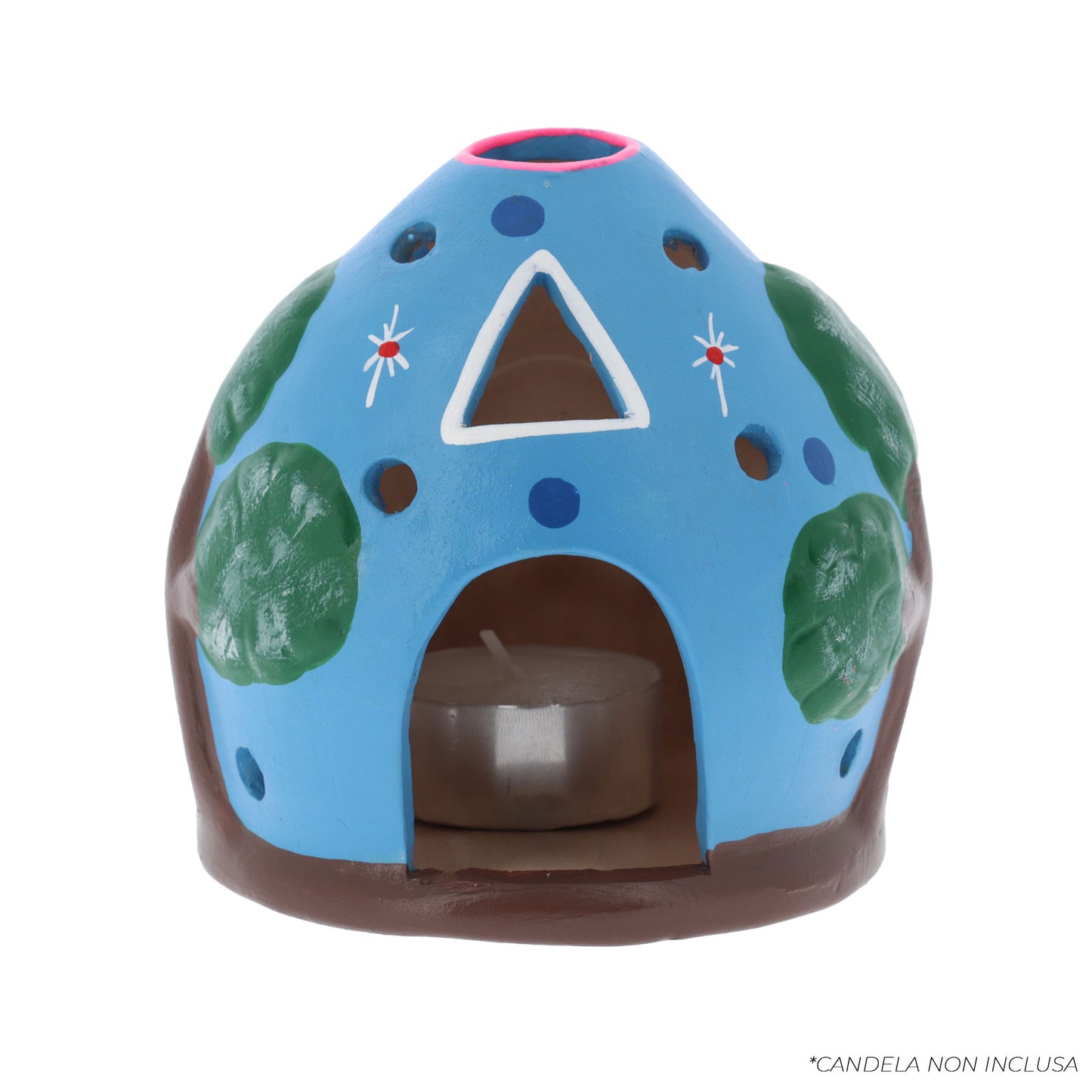 Presepe porta lumino in terracotta. Dimensioni 9x9 cm