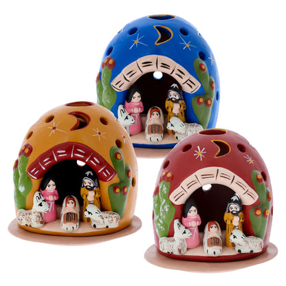 Presepe porta lumino in terracotta e piattino. Dimensioni 7,5x8 cm