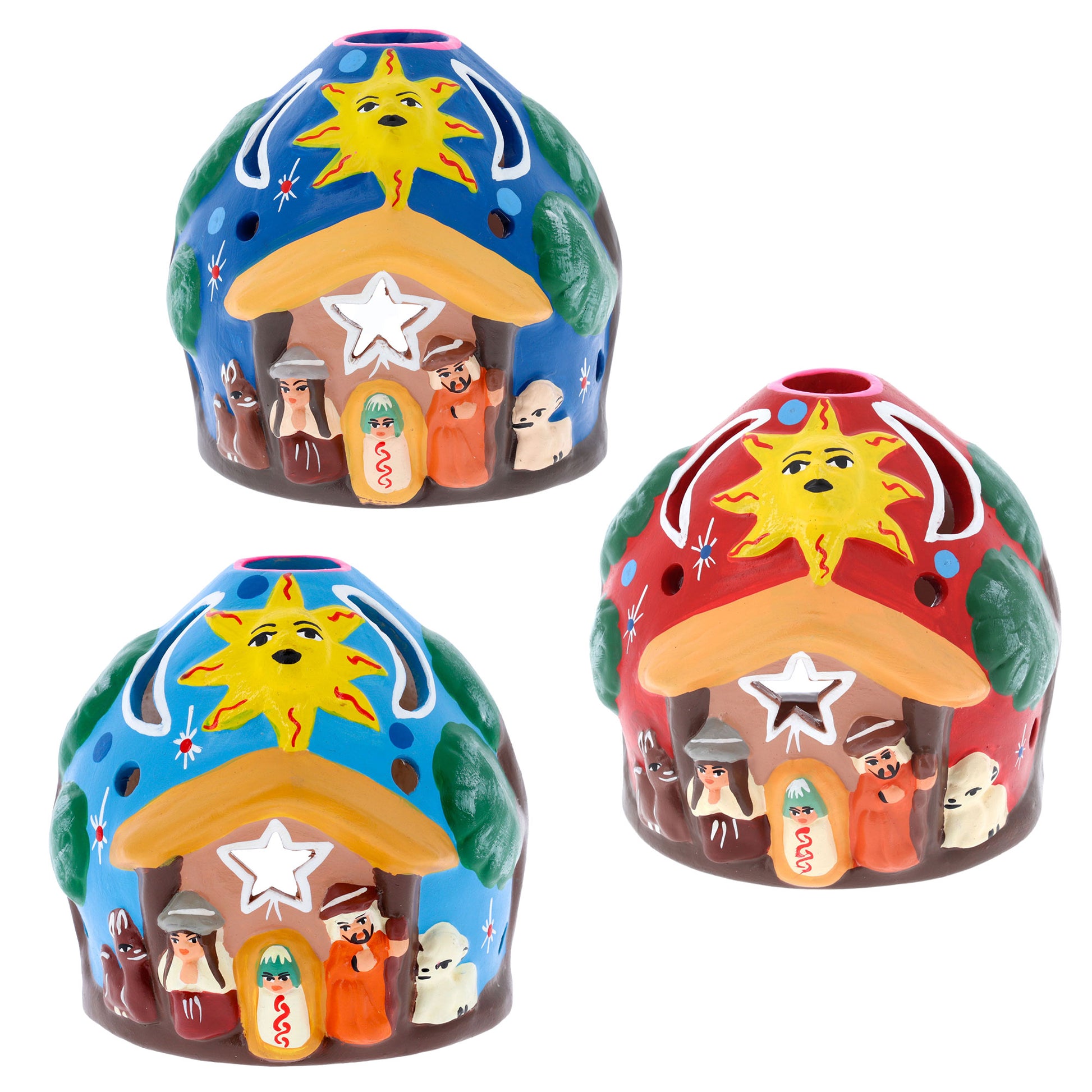 Presepe porta lumino in terracotta. Dimensioni 9x9 cm
