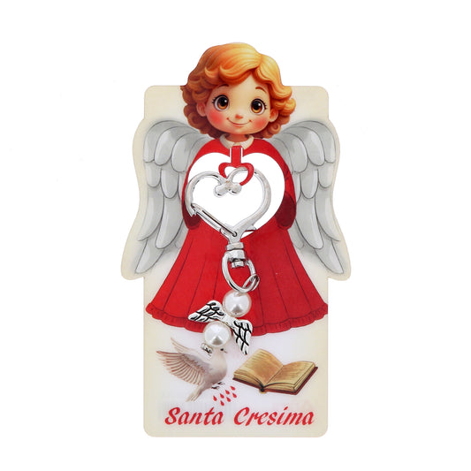 Portachiavi Angelo con confezione Santa Cresima. Altezza 10,7 cm