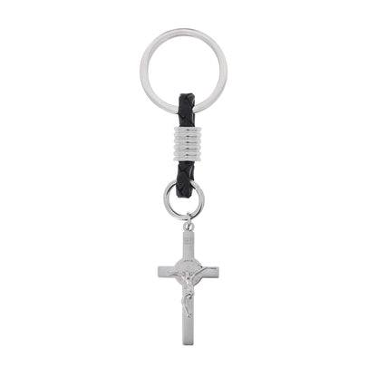 Portachiavi con Croce San Benedetto in acciaio inox. Con confezione. Lunghezza 10,5 cm