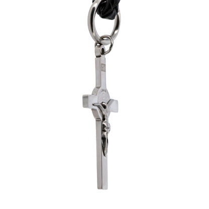 Portachiavi con Croce San Benedetto in acciaio inox. Con confezione. Lunghezza 10,5 cm