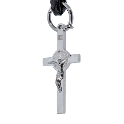 Portachiavi con Croce San Benedetto in acciaio inox. Con confezione. Lunghezza 10,5 cm