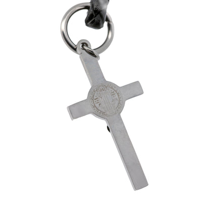Portachiavi con Croce San Benedetto in acciaio inox. Con confezione. Lunghezza 10,5 cm