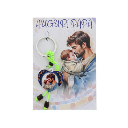 Portachiavi cuore e cordino colorato per mamma e papà. Lunghezza 11,5 cm