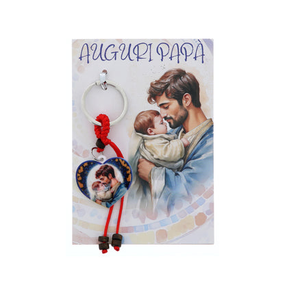 Portachiavi cuore e cordino colorato per mamma e papà. Lunghezza 11,5 cm