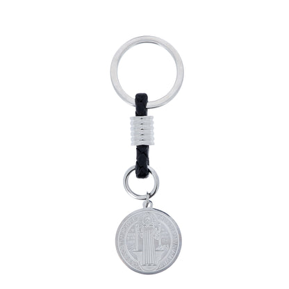Portachiavi con Medaglia San Benedetto in acciaio inox. Con confezione. Lunghezza 8,5 cm