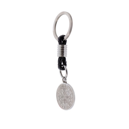 Portachiavi con Medaglia San Benedetto in acciaio inox. Con confezione. Lunghezza 8,5 cm
