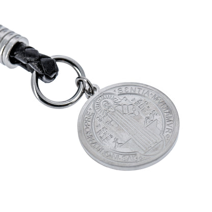 Portachiavi con Medaglia San Benedetto in acciaio inox. Con confezione. Lunghezza 8,5 cm