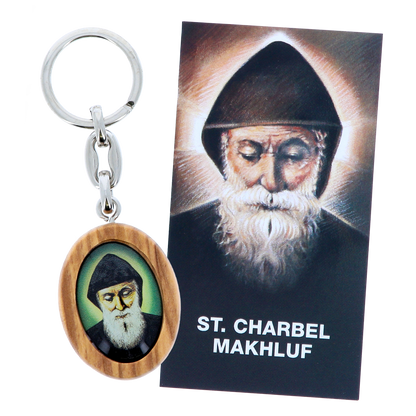 Portachiavi San Charbel con confezione. Altezza 9 cm