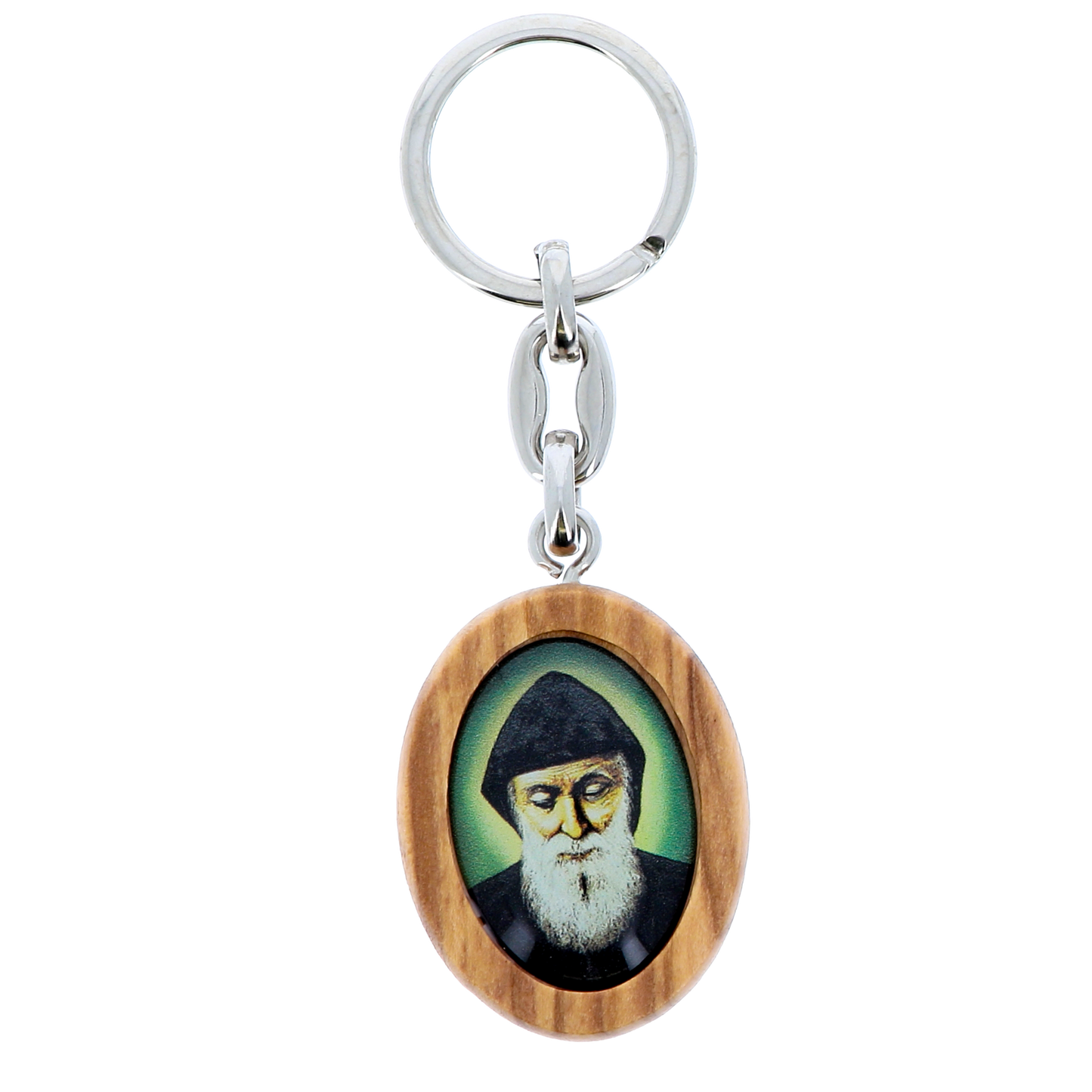 Portachiavi San Charbel con confezione. Altezza 9 cm