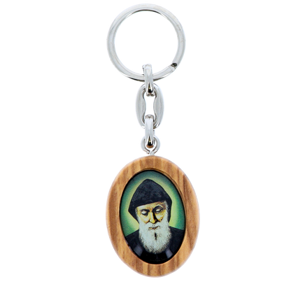 Portachiavi San Charbel con confezione. Altezza 9 cm