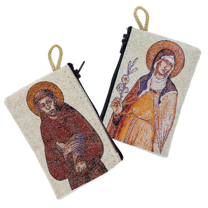 Astuccio porta rosario con immagini sacre in tessuto