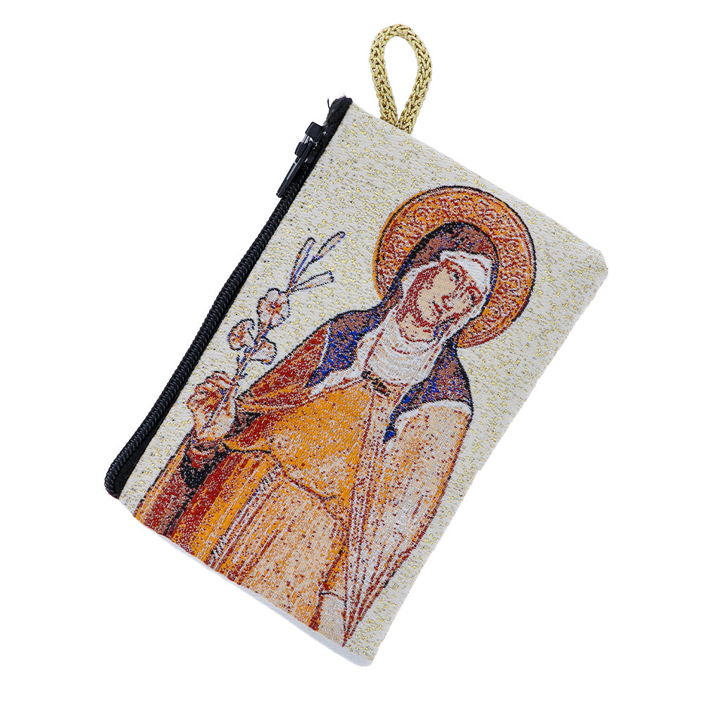 Astuccio porta rosario con immagini sacre in tessuto