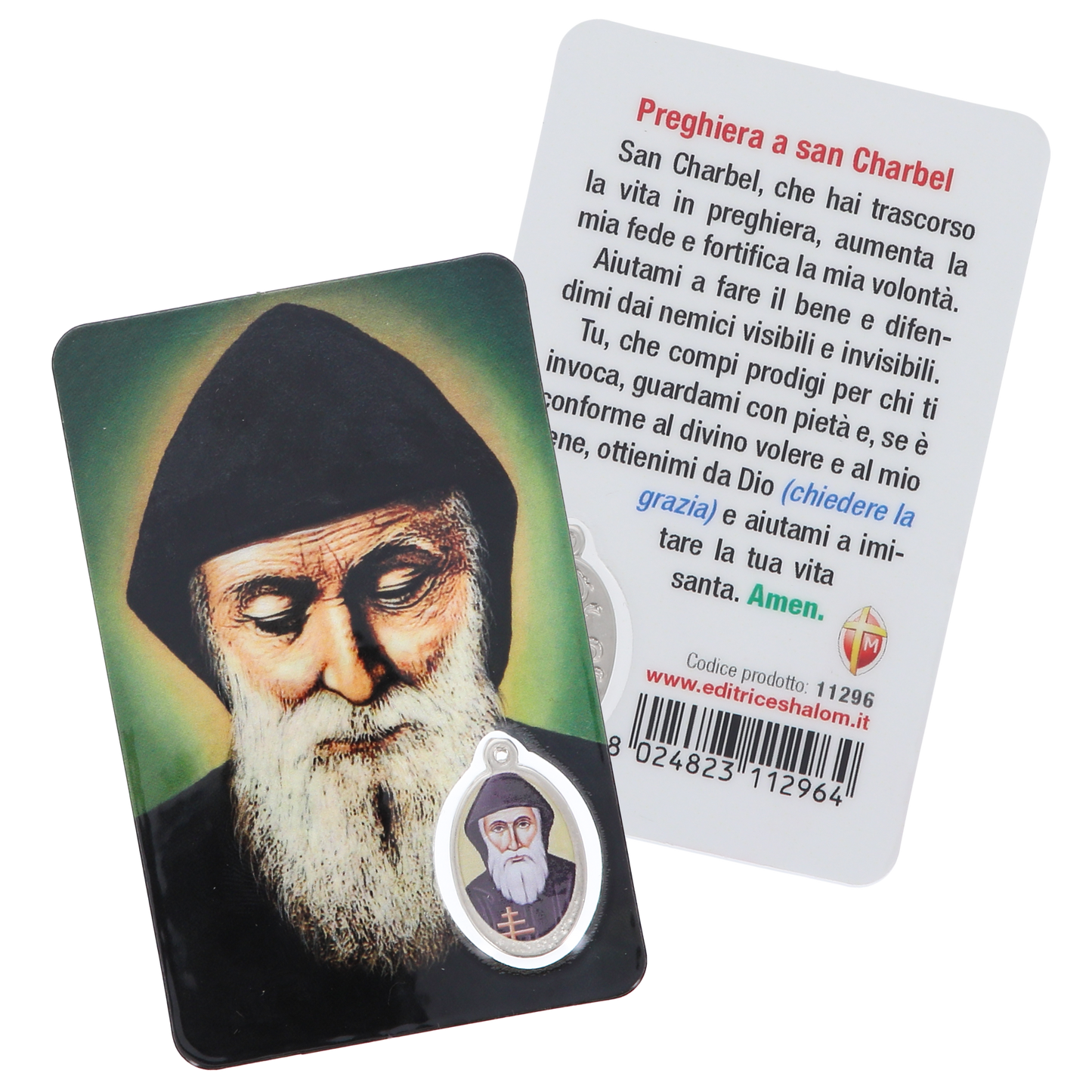 Card plastificata San Charbel, da collezione. Dimensioni 5,5x8,5 cm