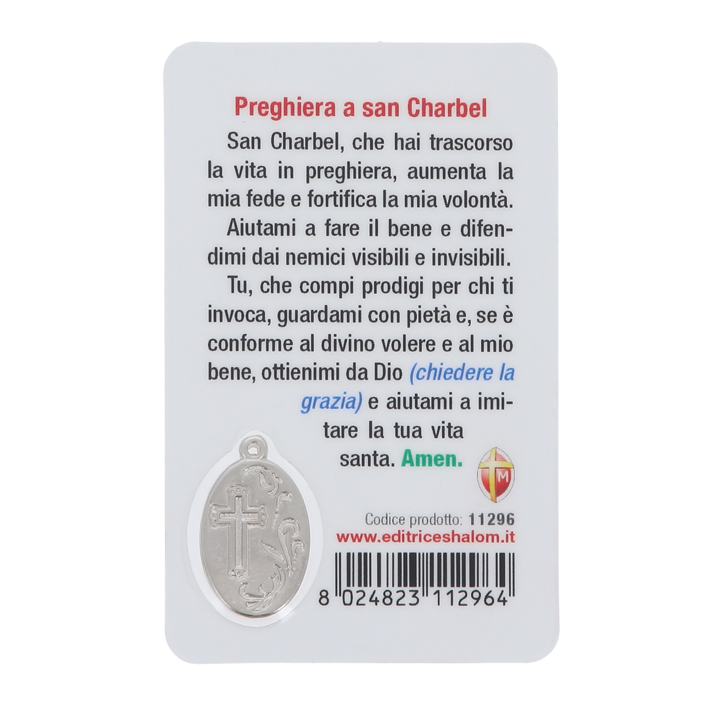 Card plastificata San Charbel, da collezione. Dimensioni 5,5x8,5 cm