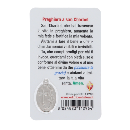 Card plastificata San Charbel, da collezione. Dimensioni 5,5x8,5 cm
