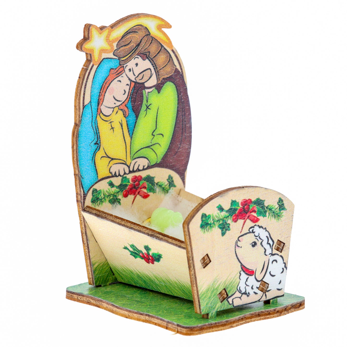 Culla in legno componibile con Bambino Gesù fluorescente. Dimensioni 11x14,5