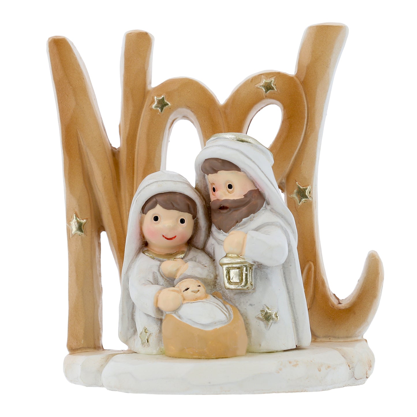 Statua Presepe Noel con Sacra Famiglia. Decorazione Natalizia in Resina. Dimensioni 6x7,2 cm