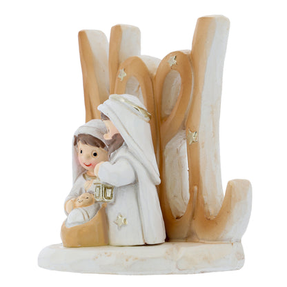 Statua Presepe Noel con Sacra Famiglia. Decorazione Natalizia in Resina. Dimensioni 6x7,2 cm