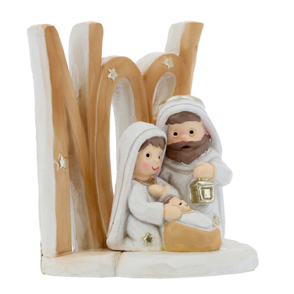 Statua Presepe Noel con Sacra Famiglia. Decorazione Natalizia in Resina. Dimensioni 6x7,2 cm