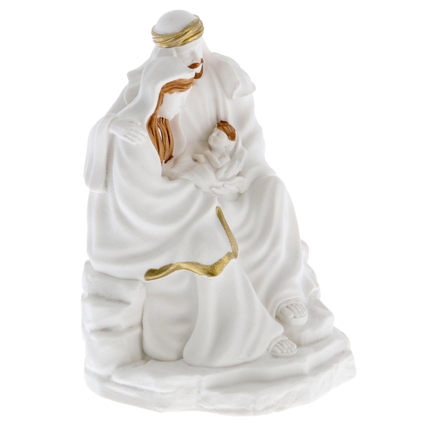 Sacra Famiglia in resina effetto ceramica dipinta. Altezza 8 cm