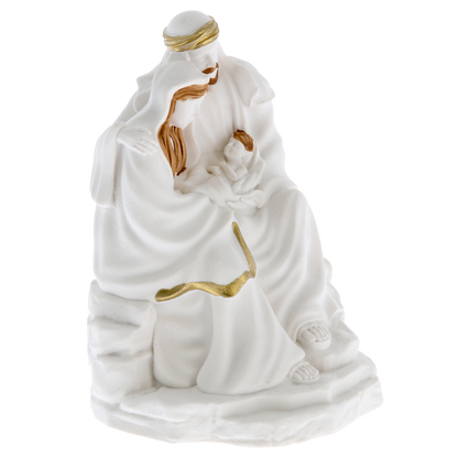 Sacra Famiglia in resina effetto ceramica dipinta. Altezza 8 cm