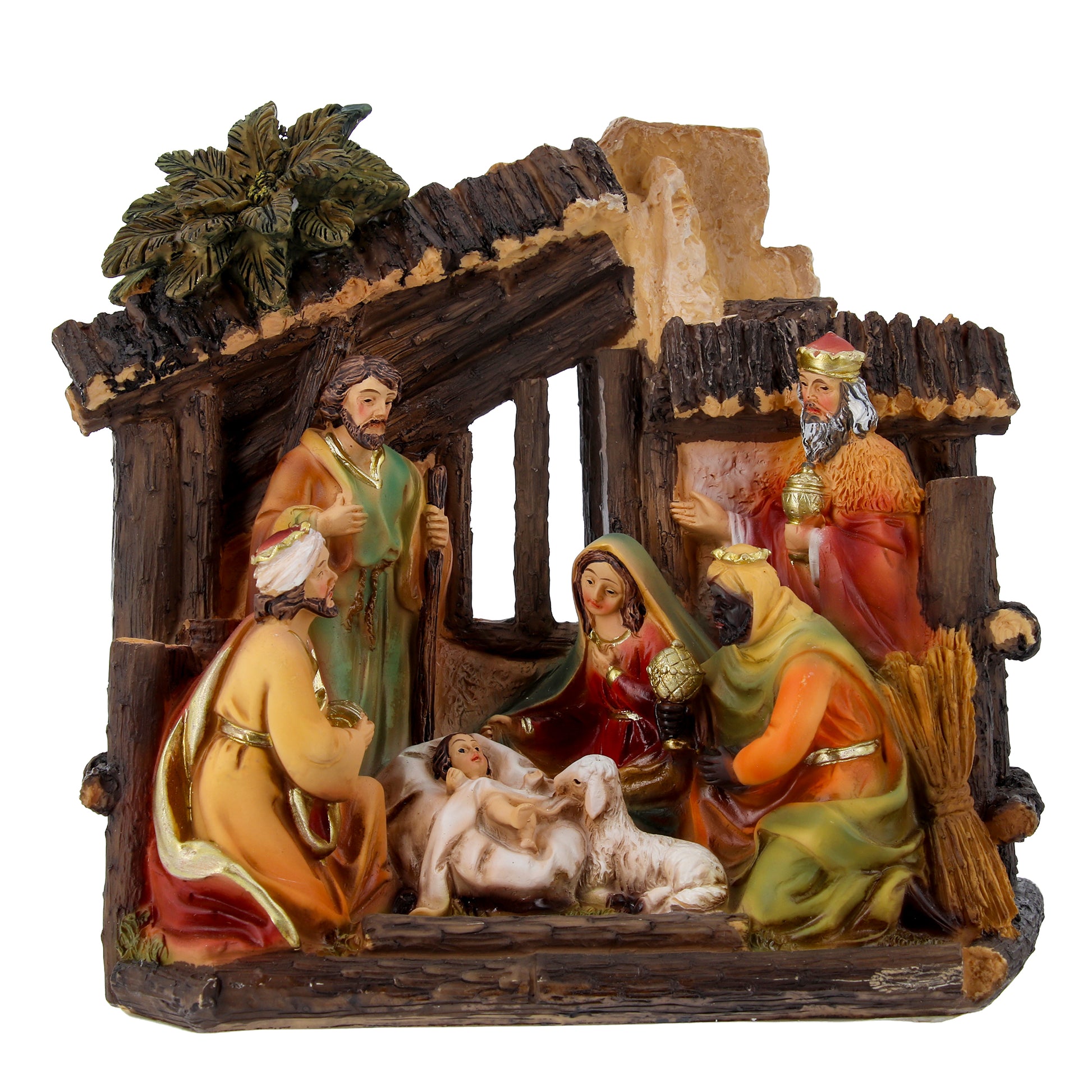 Presepe Natività Sacra Famiglia con Re Magi, dipinto a mano. Dimensioni 18x16 cm
