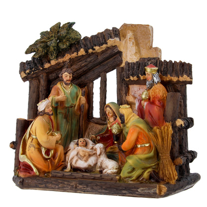Presepe Natività Sacra Famiglia con Re Magi, dipinto a mano. Dimensioni 18x16 cm