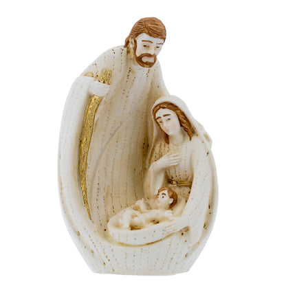 Sacra Famiglia in resina dipinta a mano con confezione. Altezza 8 cm
